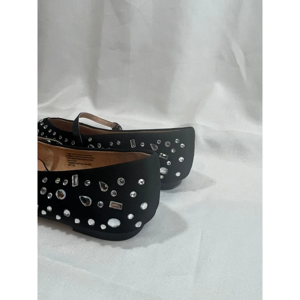 A New Day Women Black Rhinestone Crystal Mary Jane Pointed Toe Flats Size 11 NEW